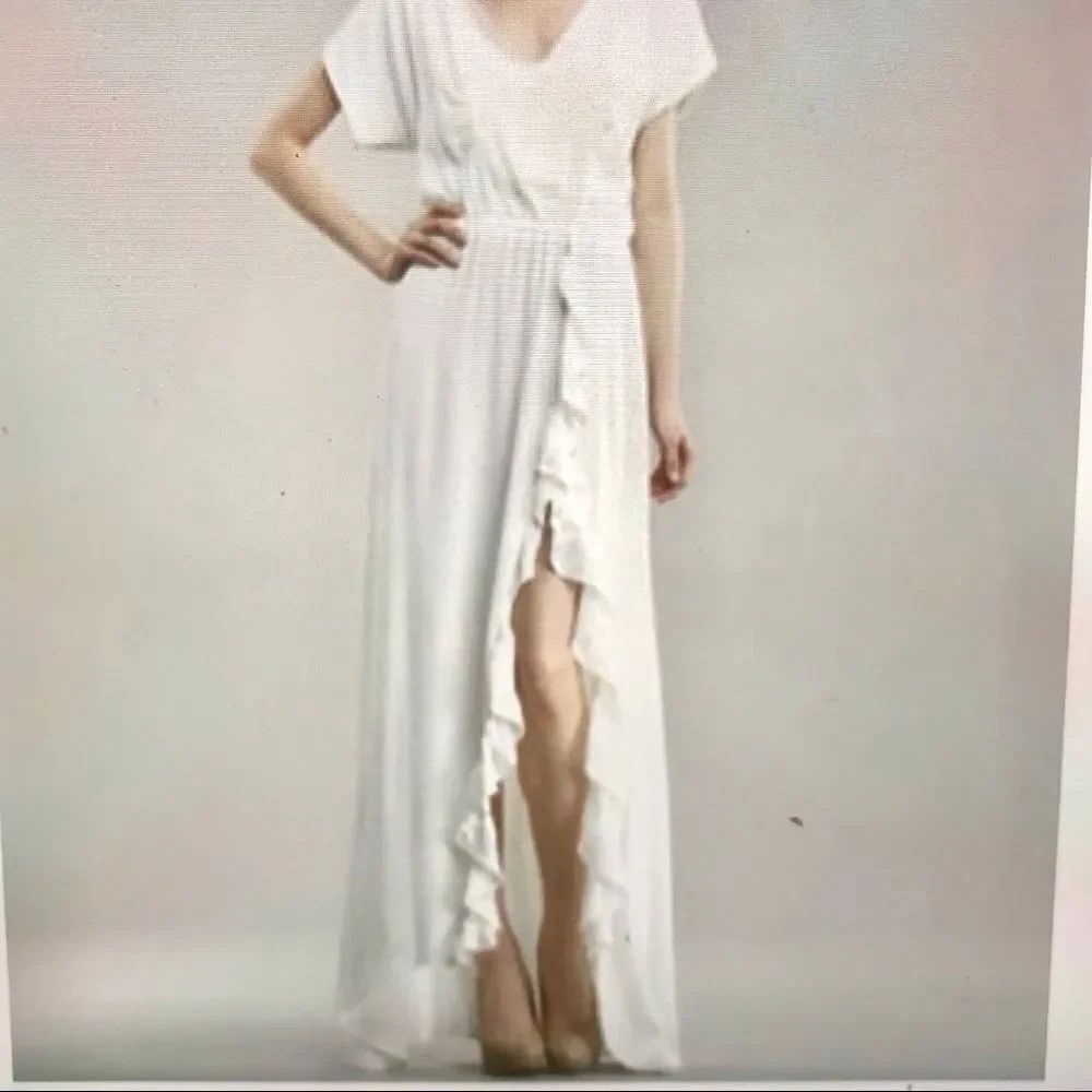 Patterson J Kincaid maxi white ruffle dress S